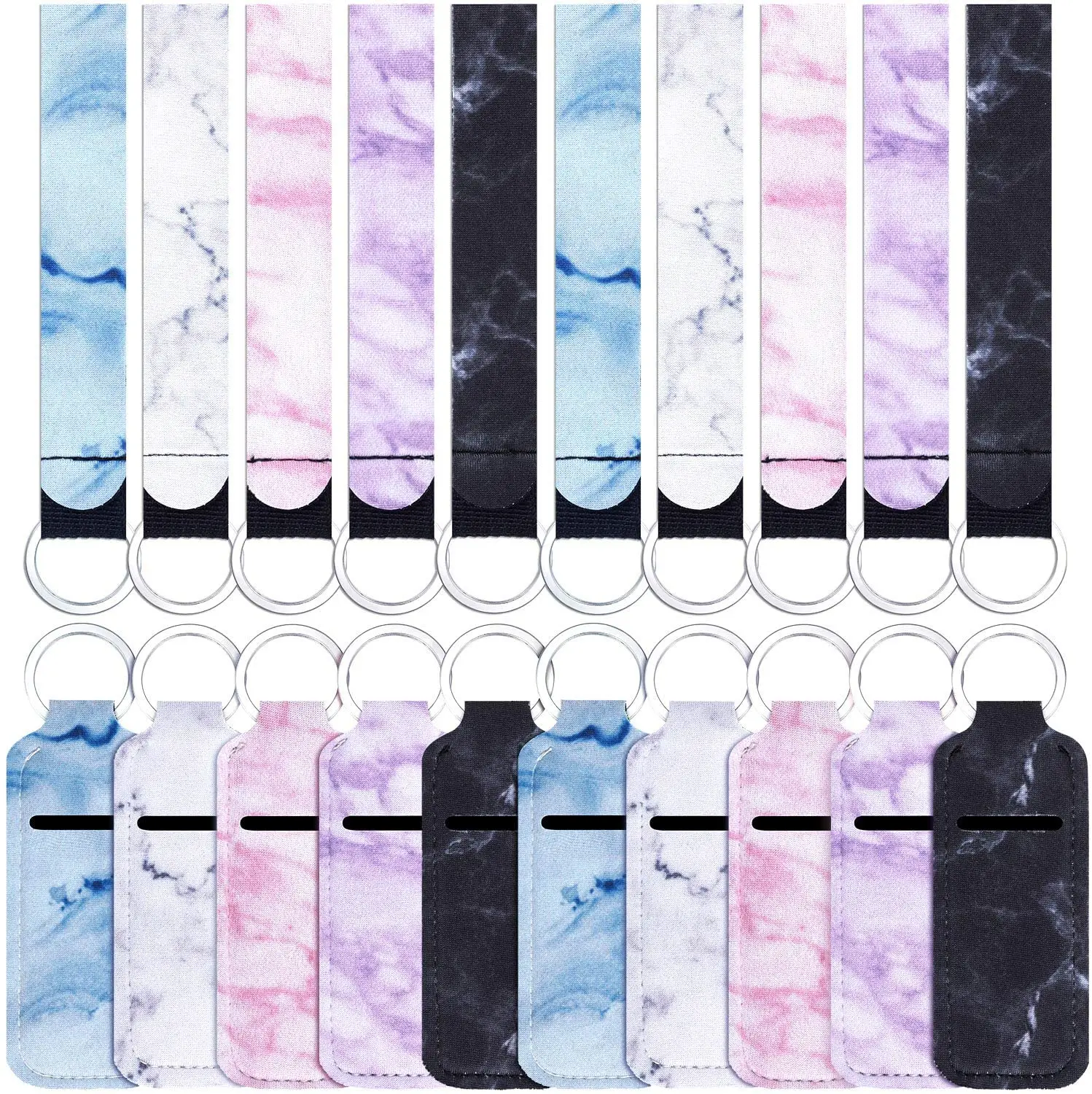 

20pcs Marble Chapstick Holder Keychain Lipstick Key Chain Lanyard Wristlet Lip Balm Holder with Ring Gifts for The New Year