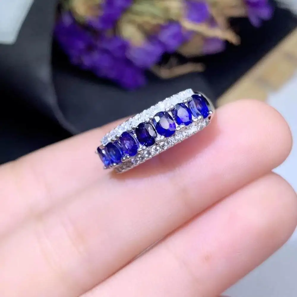 Натуральный настоящий синий сапфир кольцо 925 пробы серебро ювелирных украшений