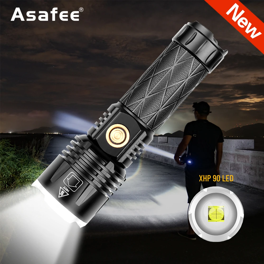 XHP90 LED Flashlight Zoom USB Rechargeable Ultra Powerful 18650 26650 Torch Lantern Hunting Lamp Hand Light | Освещение