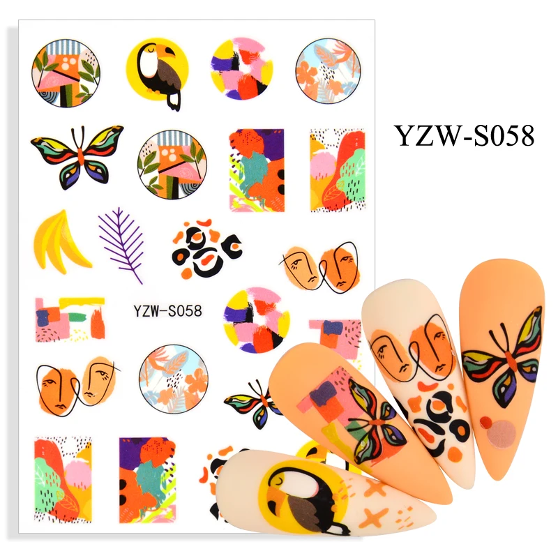 

3D наклейки для ногтей Цвет принт с бабочками, цветочный дизайн наклейка из фольги для ногтей ползунки наклейки для маникюра модные украшени...