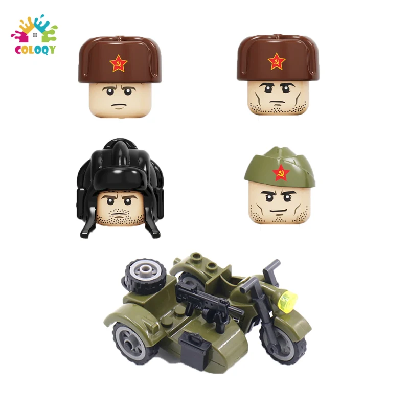 Kids Toys Mini Military Figures Building Blocks Exquisite Design WW2 Soviet Army Soldier Guns Weapon Motobike Toys For Boys Gift