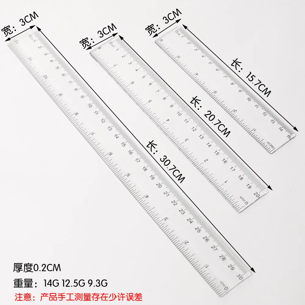 

Factory Wholesale 30cm 20cm 15ccm Plastic Transparent Ruler Double-sided Printing Inch Cm Kawaii Accessories Ruler Stationery