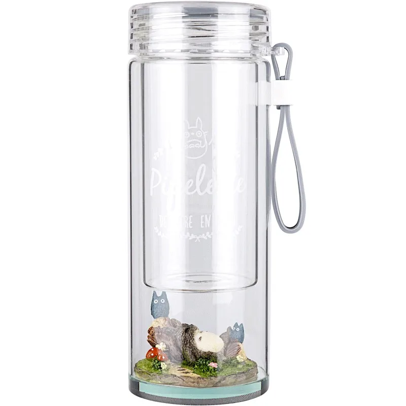 Creative Micro Landscape My Neighbor Totoro Portable Glass Cartoon Korea Lovely Female Students Insulated Double Water Bottle | Дом и сад