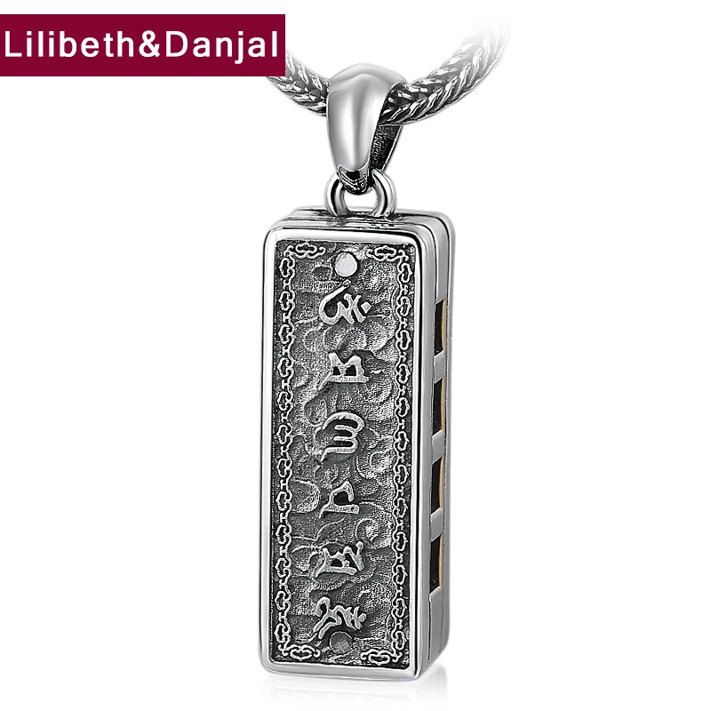 

Can Play The Harmonica Pendant 100% Real 925 Sterling Silver Buddha Mantra Heart Sutra Necklace Pendant for Women Men Jewelry P3