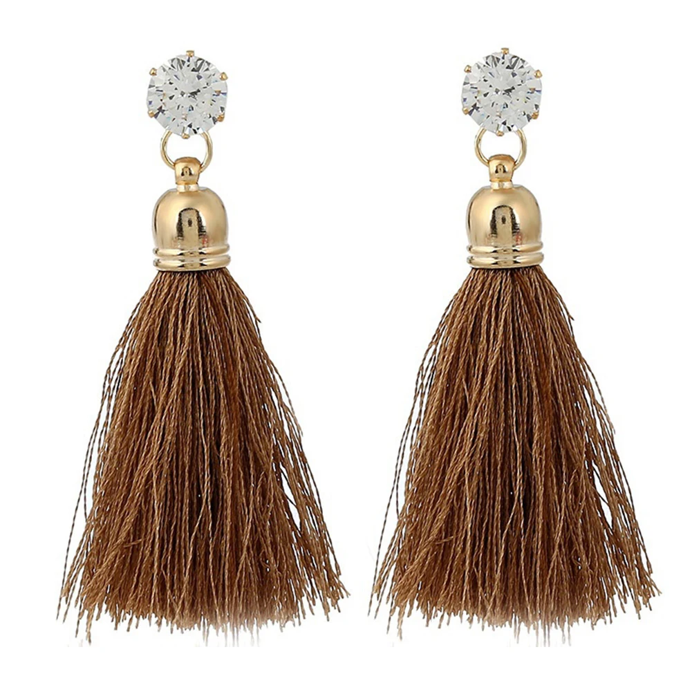 Модные богемные серьги подвески в этническом стиле с длинной кисточкой стразы