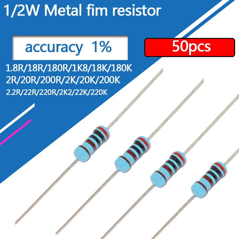 Металлический пленочный резистор 1 3 8 2 18 20 22 180 200 220 R K Ohm 1% 0 5 W 1K8 2K 2K2 сопротивление