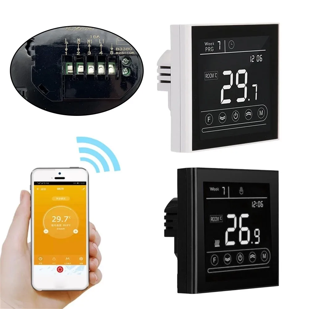 

MK70 95-240V Home Smart WiFi Thermostat Room Electric Water Gas Boiler Floor Heating Temperature Controller for Alexa White GA