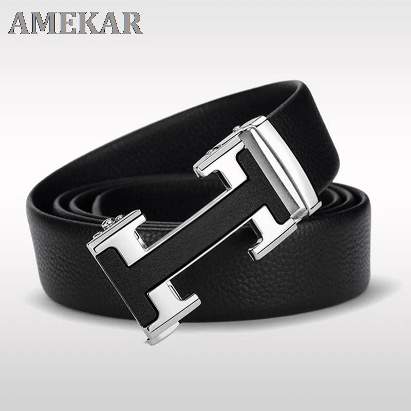 

Belt men's leather automatic buckle top layer leather belt 21 new youth h buckle fashion Joker pure leather pants belt