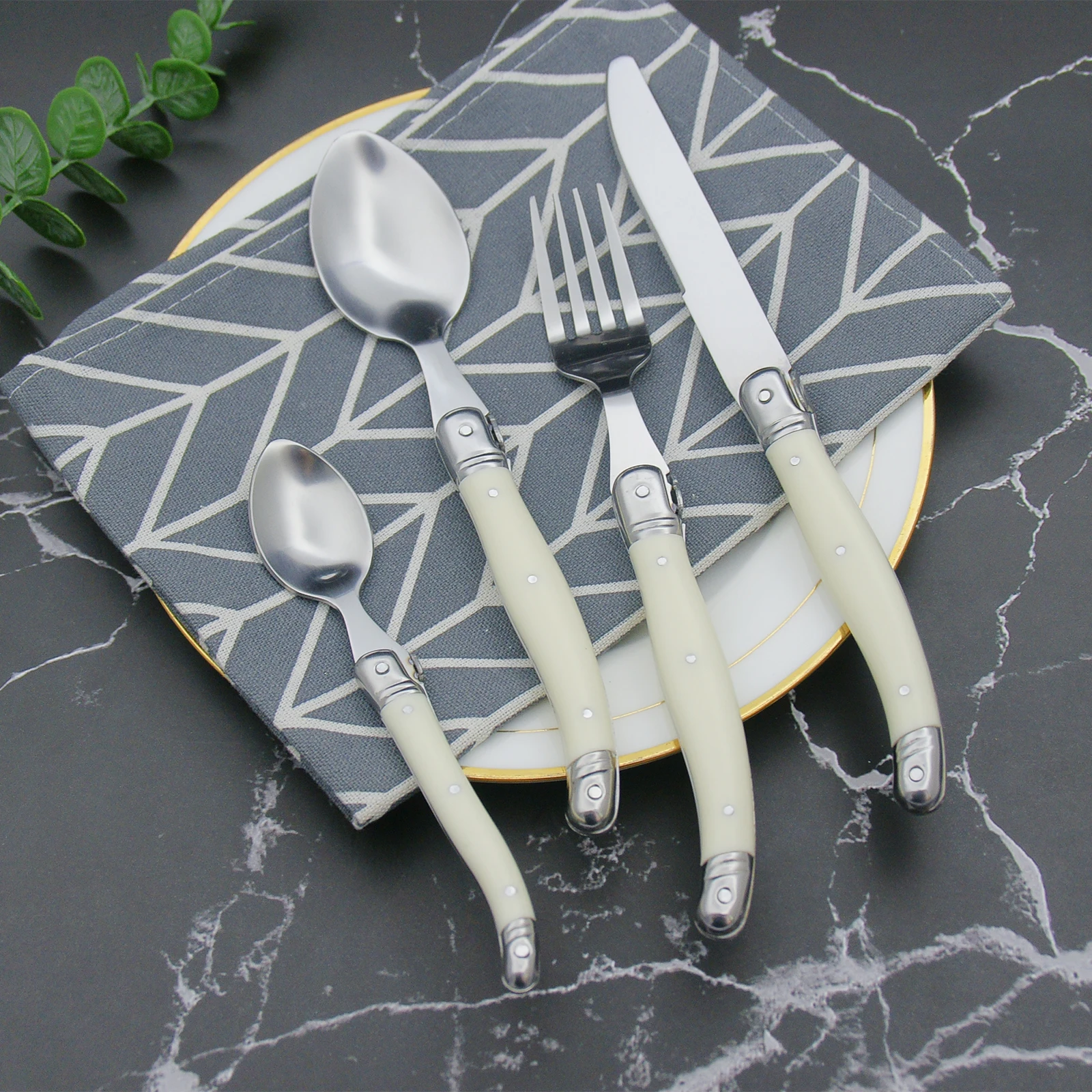 

4-24pcs Laguiole Style Steak Knives Forks Spoons Plastic Handle Flatware Sets Stainless Steel Kitchen Tableware Western Cutlery