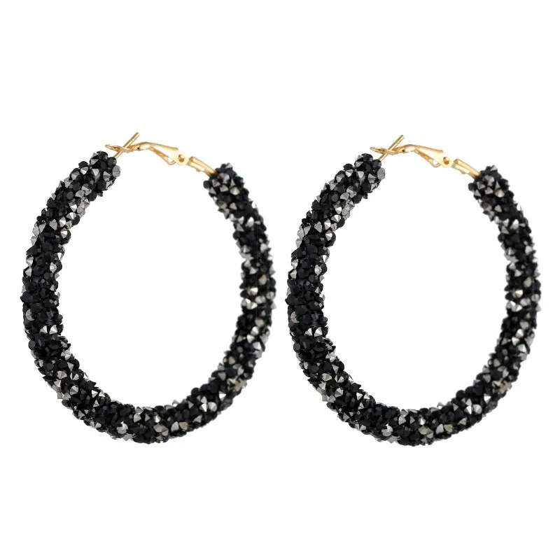 Black B Модные роскошные стразы женские серьги-кольца с Для женщин милые Кристаллические серьги геометрической формы круг висячие серьги ювелирные изделия аксессуары - Окраска металла: Black B