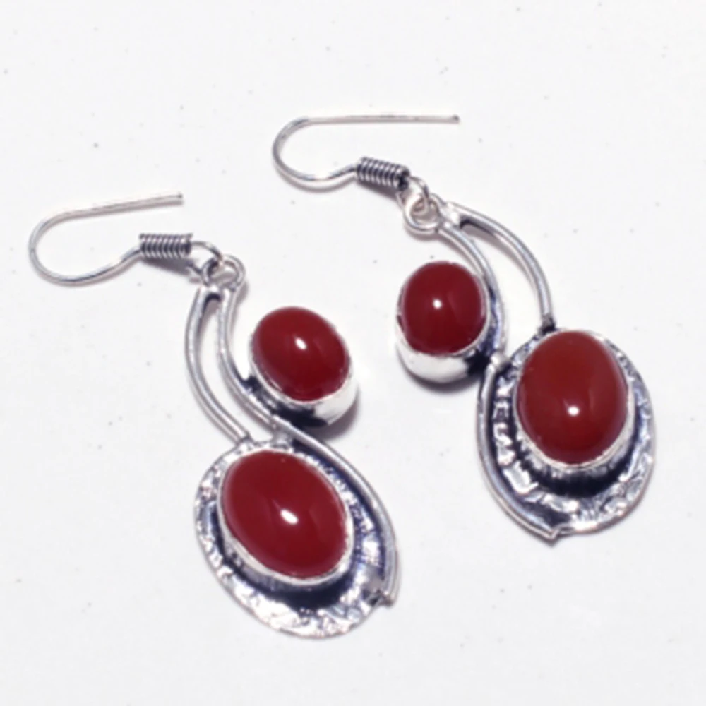 Серьги из натурального кораллового серебра и меди ручной работы|Серьги-подвески|