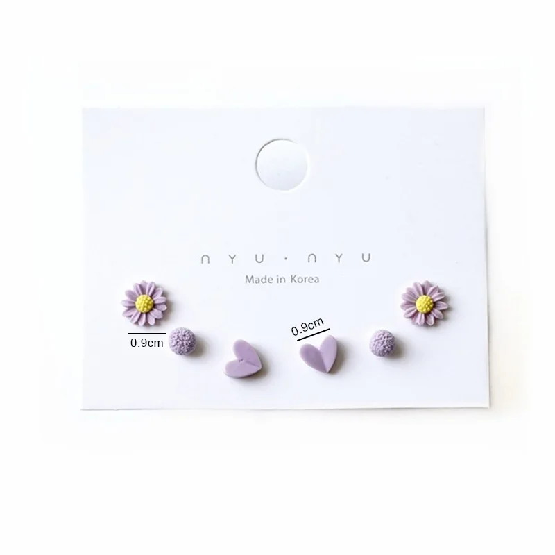 

2021 Cute Korean Minimalist Blue Purple Alloy Plastic Star Heart Flower Stud Earrings for Women Fashion Jewelry Accessories Gift