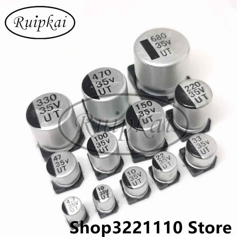 50pcs 10UF 35V 4*5.4mm 5*5.4 SMD Chip aluminum electrolytic capacitor Life time 105 temperature 2000hrs UT series 35V10UF 4x5.4 |