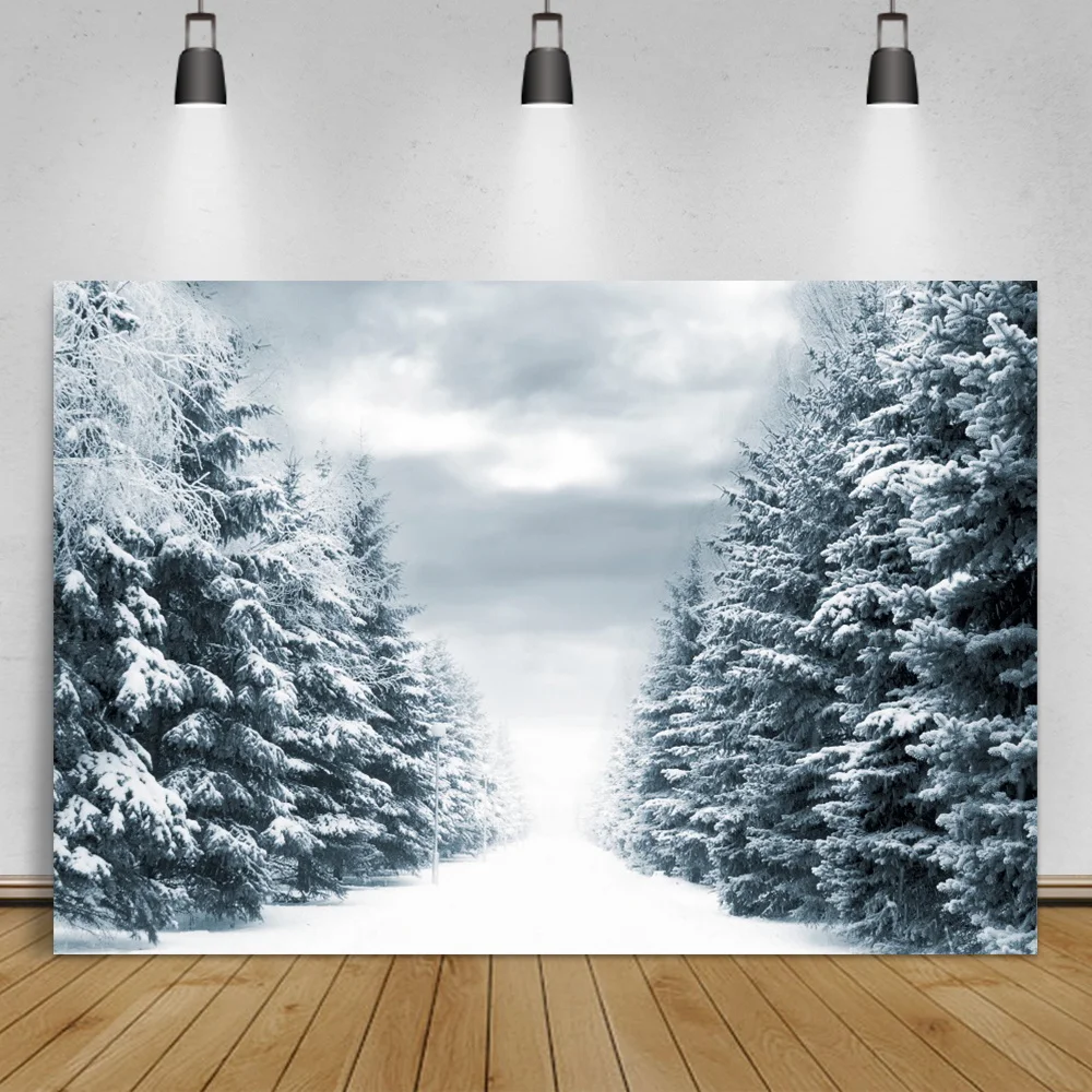 

Laeacco Winter Pine Forest Photo Backdrops Snowfield Nature Scenic Baby Child Photocall Poster Photographic Backgrounds Banner