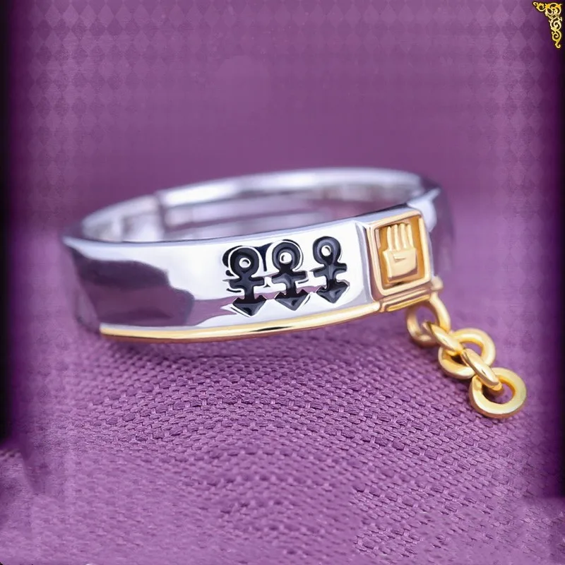 

Anime Jojo's Bizarre Adventure Kujo Jotaro 925 Sterling Silver Ring Jewelry Fashion Adjustable Finger Rings Cosplay Xmas Gift