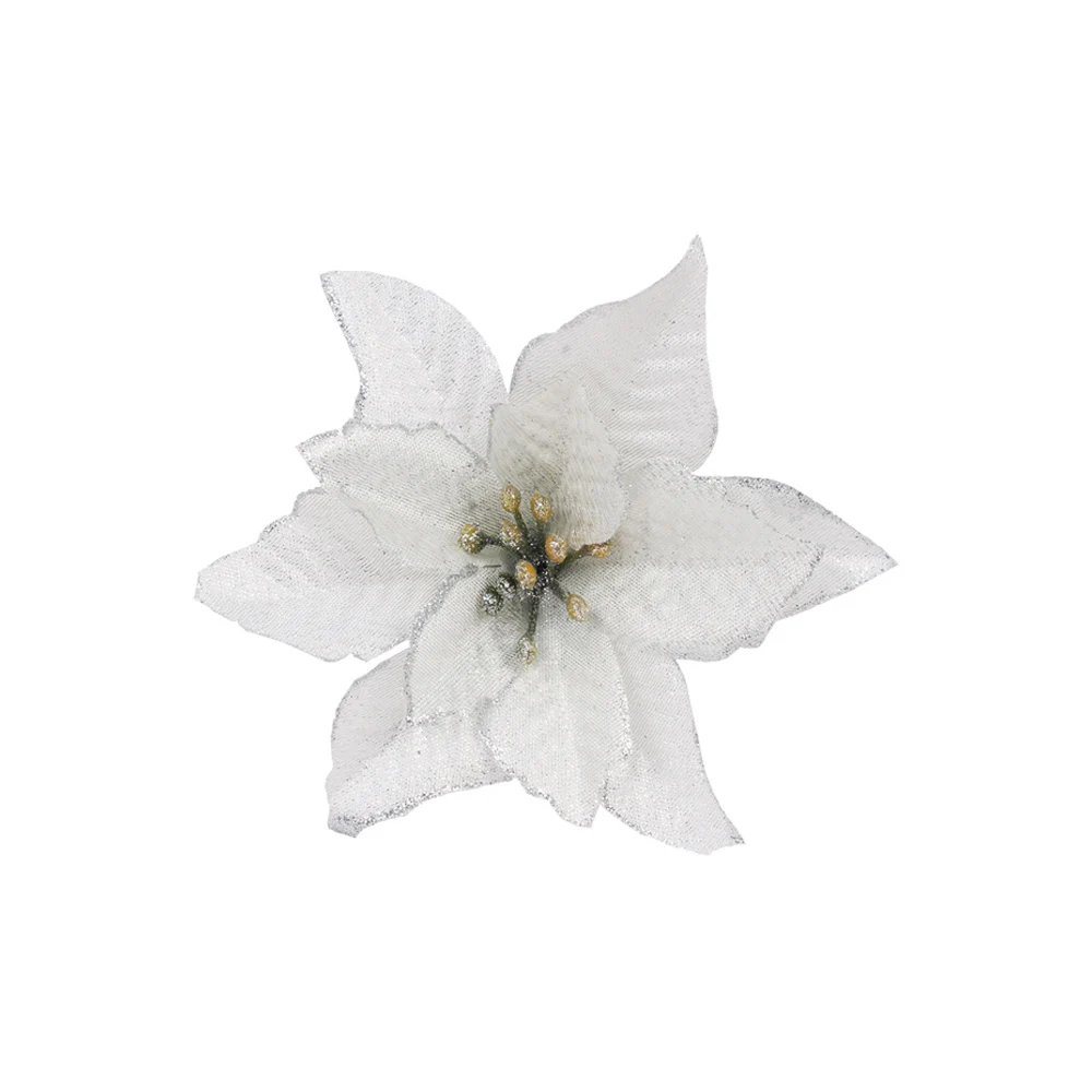 Silver(13cm) 12pcs/lot Artificial Christmas Flowers Plastic&Cloth Glitter Hollow Flower For Christmas Tree Decoration DIY Xmas New Year Decor - Цвет: Silver(13cm)