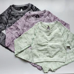 Женский бесшовный укороченный топ Nepoagym, камуфляжный Топ с длинным рукавом, спортивная одежда для женщин, футболка для спортзала или йоги кроп-топ для тренировок