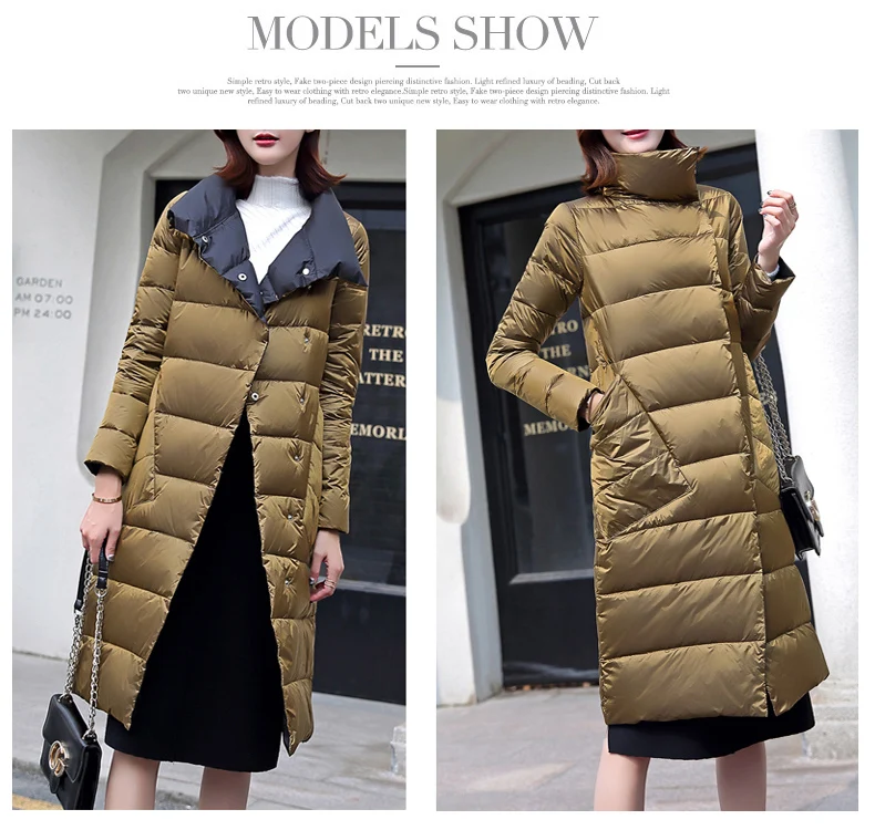 Double Sided Women's Down Jacket Long Winter Turtleneck White Duck Down Coat Female Double Breasted Plus size Warm Plaid Parkas