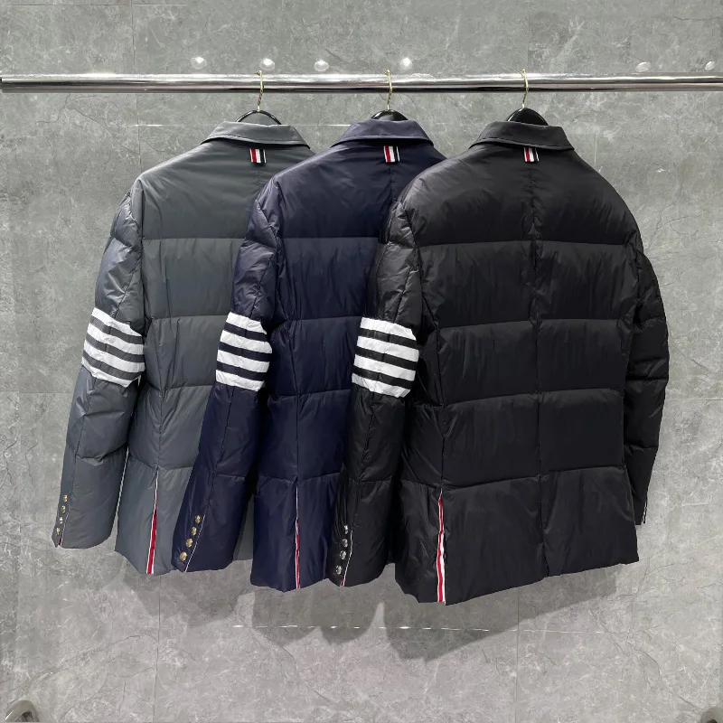 TB THOM Men's Winter Jacket Down Jacket Fashion Brand Suit Down-Filled Matte Nylon 4-bar Stripe Notched Wholesale TB Coat
