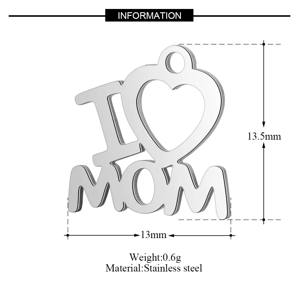 Wholesale DIY Jewelry Charms: 10 Mom-themed Stainless Steel Pendants for Mother's Day Crafting image 2