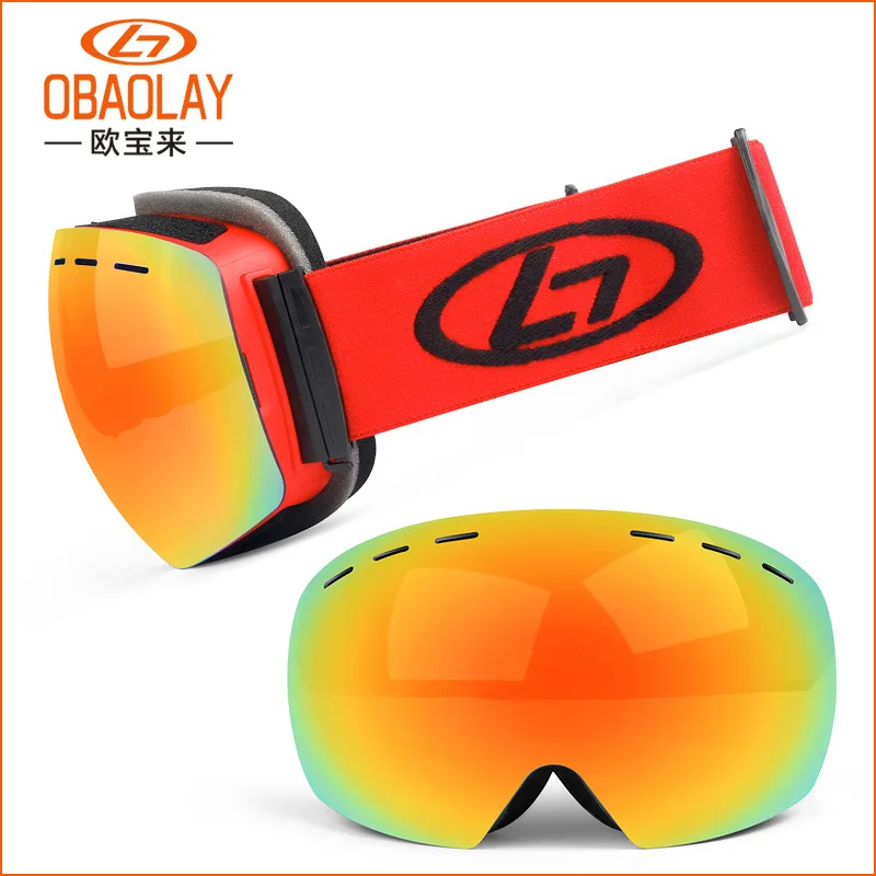 

OBAOLAY Double Layer Anti Fog Large Spherical Adult Male and Female Mountaineering Windproof and Anti Fog Ski Glasses