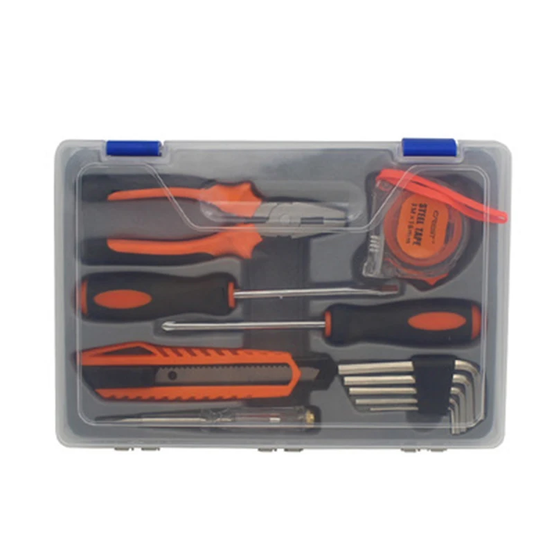

12pcs In Box Household Tool Set Carbon Steel Multifunctional Hand Tools with Wire Cutters Screwdriver Utility Knife Tape Measure
