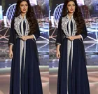 Вечернее платье с длинным рукавом, темно-синее, в марокканском стиле