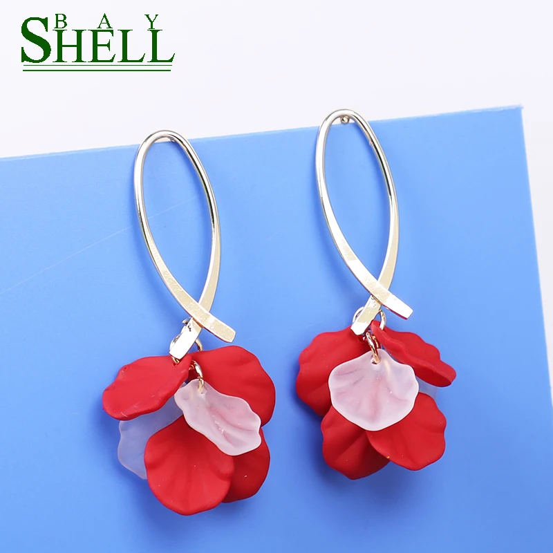 Женские богемные серьги с цветком длинные висячие лепестками эффектные