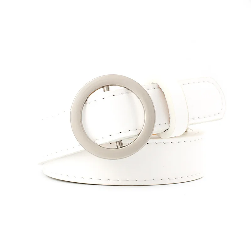 

Newest Round buckle belts woman 2020 hot women's belts without pin metal buckle black leather strap belt