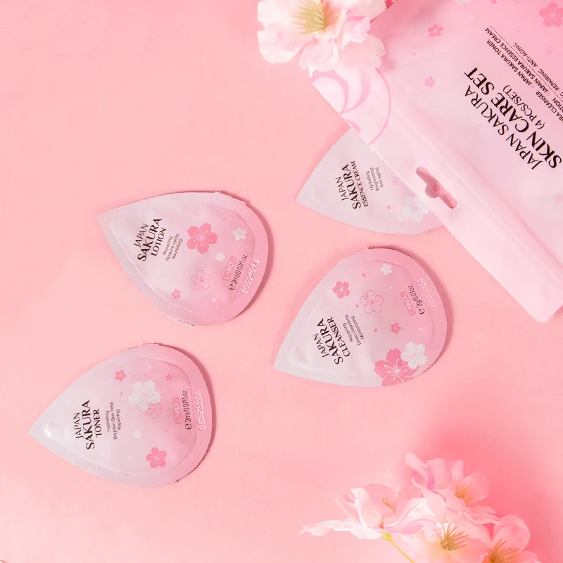 4pcsJapan Sakura Facial Deep Cleanser Smoothing Cream Moisturizing Toner Lotion Fine Line Remover For Skin Care Face Mask