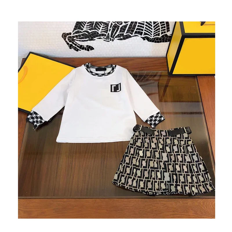 

Brand designer girl summer autumn pleated skirt set college style full logo cotton bottom half skirt anti light pants