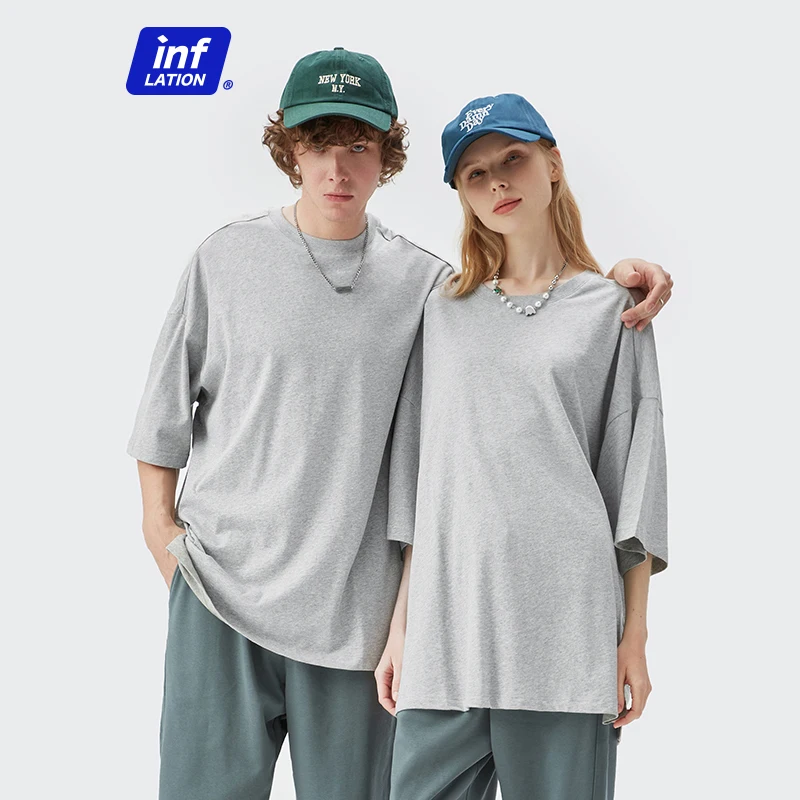INFLATION Summer Short Sleeve Tees Unisex Casual Plain T-shirts 100% Cotton Oversized Tees Men Fashion Hip Hop T-Shirts 0057S21