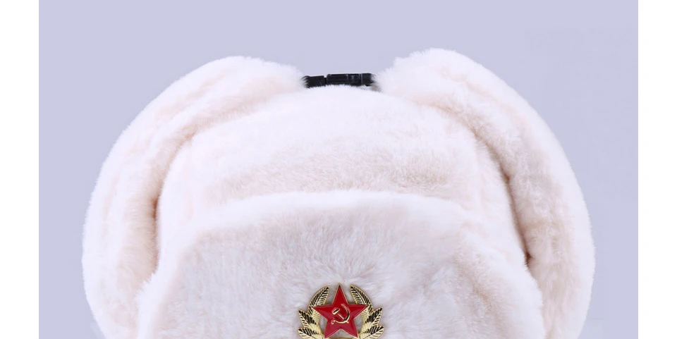 Soviet Badge Ushanka Russian Men Women Winter Hats Faux Rabbit Fur Army Military Bomber Hat Cossack Trapper Earflap Snow Ski Cap