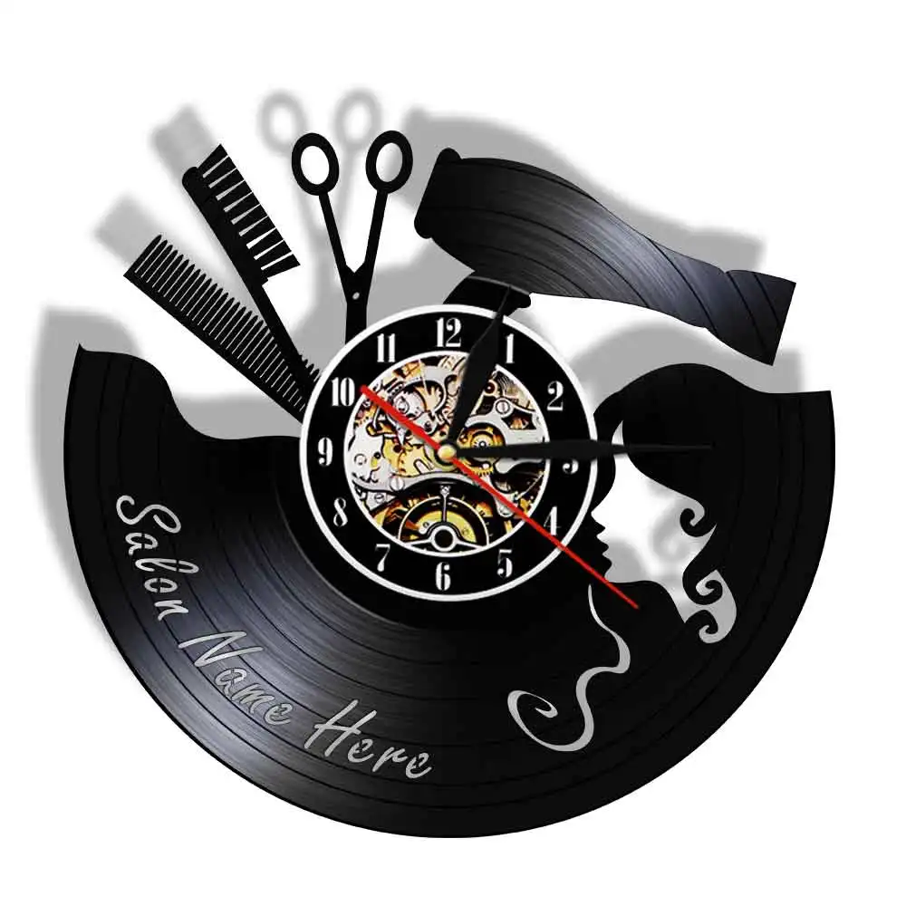 Настенные часы для парикмахера винтажные ножницы с виниловыми пластинами