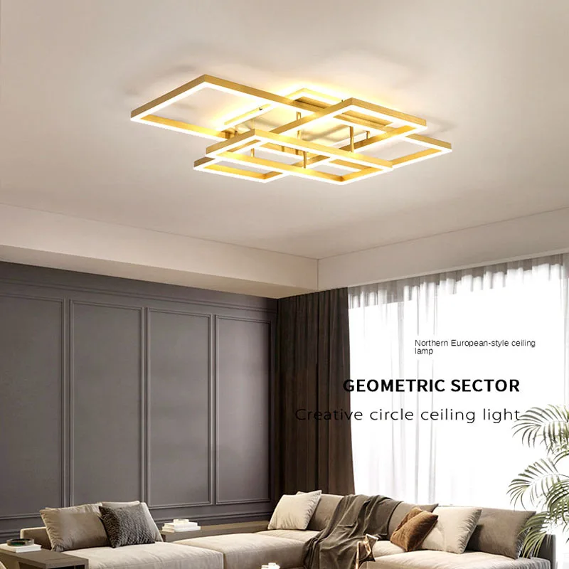 

Golden LED living room ceiling lamp bedroom square lamp hotel dimming lamp kitchen dining room ceiling chandelier
