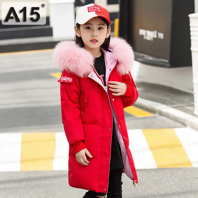 K38-1812Red A15, теплый пуховик для девочки, размер 6, 8, 10, 12, 14 лет, мех, г., зимнее пальто для больших девочек детские зимние куртки для подростков детские пальто - Цвет: K38-1812Red