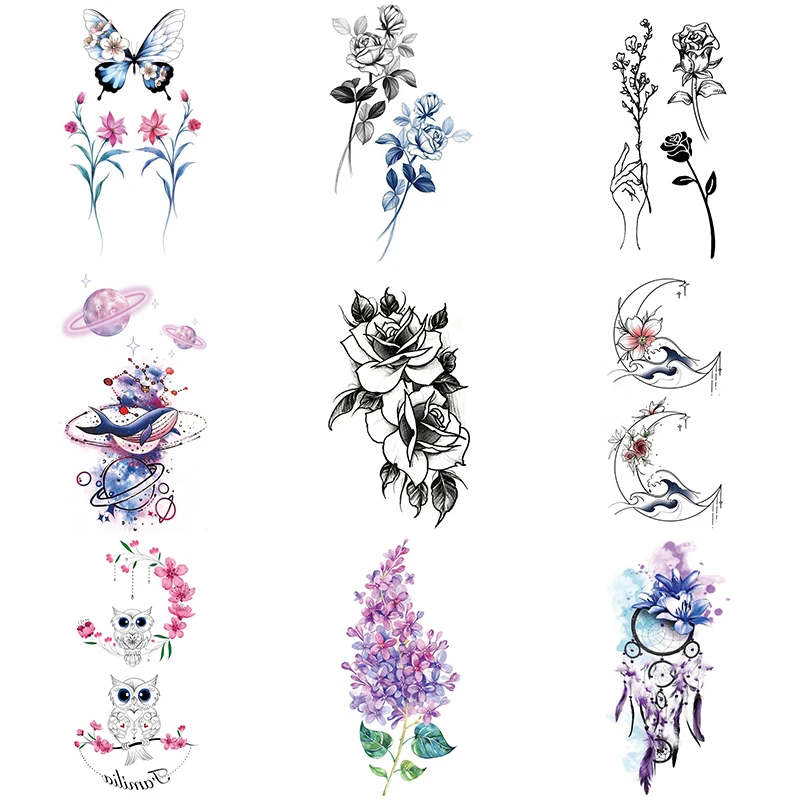 

Цветок Водонепроницаемый временная татуировка стикер оригинальный дизайн Акварель татуировка в форме листа для женщин, искусственный тел...