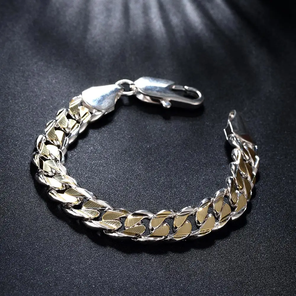 

Street fashion 925 sterling silver Bracelet for woman man classic gold chain Wedding party Christmas Gifts fashion Jewelry