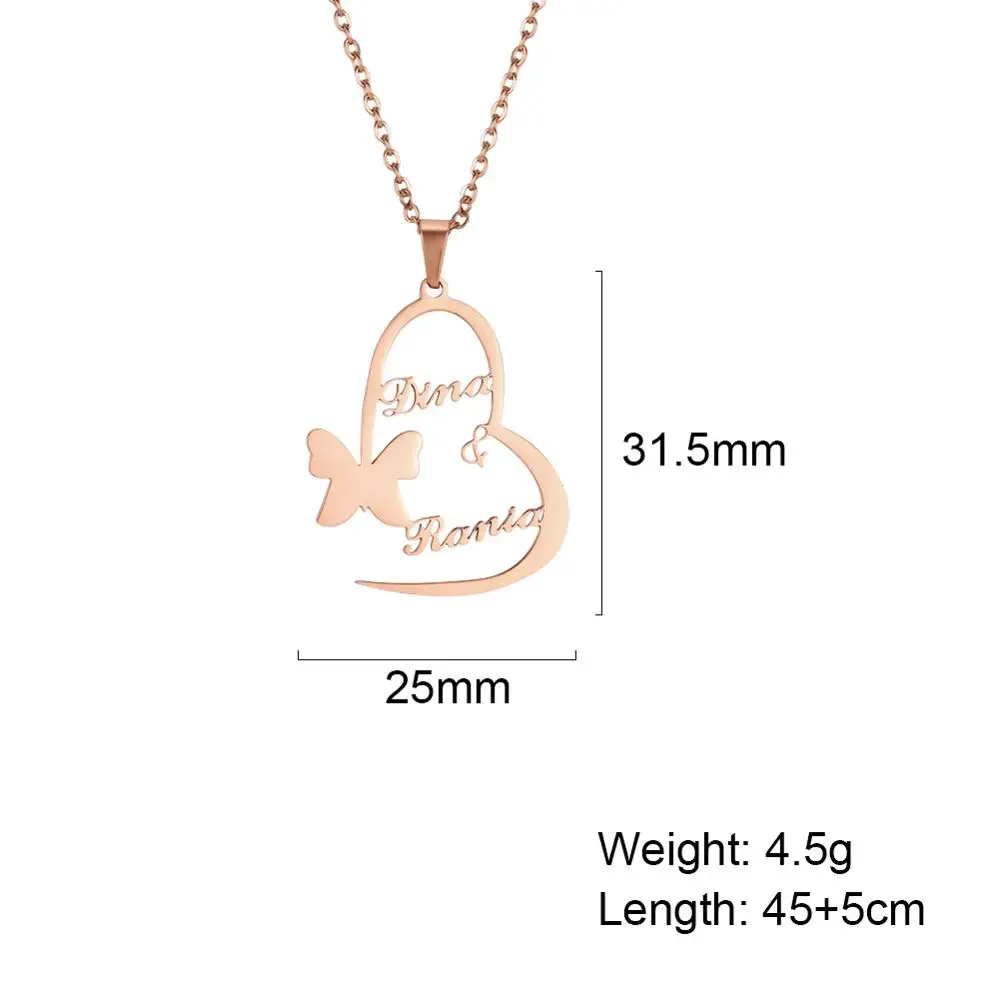 Мое имя формы на заказ ожерелье сердце бабочка Нержавеющая Сталь Индивидуальные