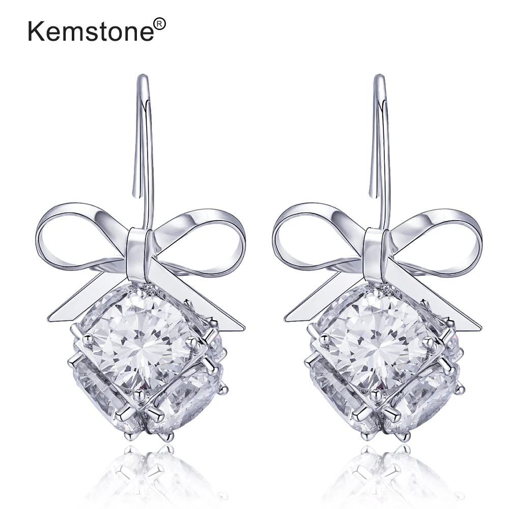 

Женские Висячие серьги Kemstone, милые серьги из медного сплава с кубическим цирконием и бантом, подарок для девушки