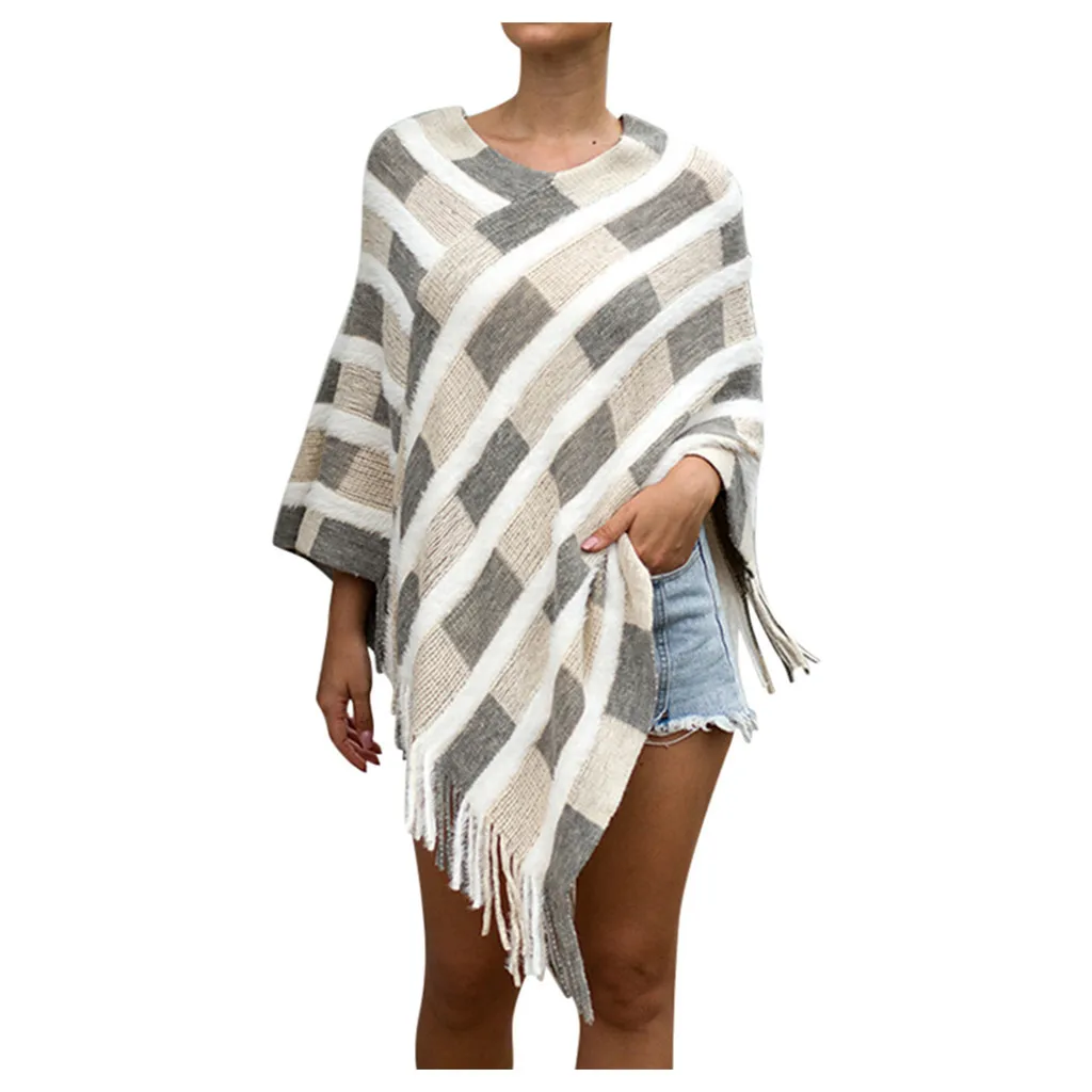 Осенний женский кардиган Свитера с кисточками шаль накидка куртка длинным