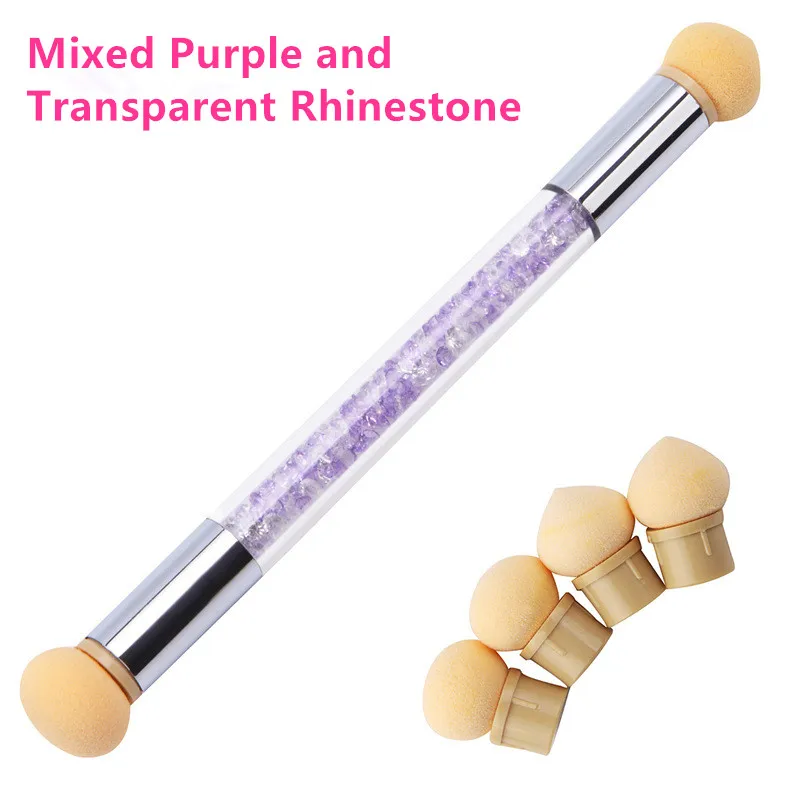 Mixed Purple4 Sponge Губки головки острые круглые Сменные кисть для пудры тени градиентная ручка короткая ручка инструмент для дизайна ногтей УФ гель лак - Цвет: Mixed Purple4 Sponge
