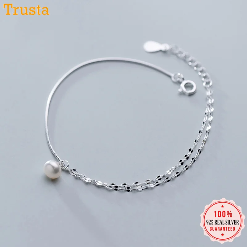 Браслет женский двойной из серебра 925 пробы с жемчугом|Гибкие и жесткие браслеты|