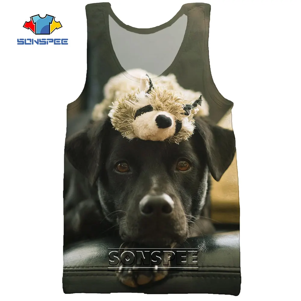 

SONSPEE 3D Print Animal Dog Labrador Golden Retriever Beach Men's Tank Tops Gym Clothing Bodybuilding Men Sleeveless Vest Shirt