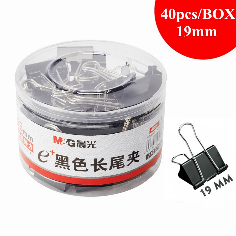 

M&G 40pcs/Barrel Binder Clips Long Tail Clips Black Color Metal 19mm Small Size School Office Shop Stationary ABS92736