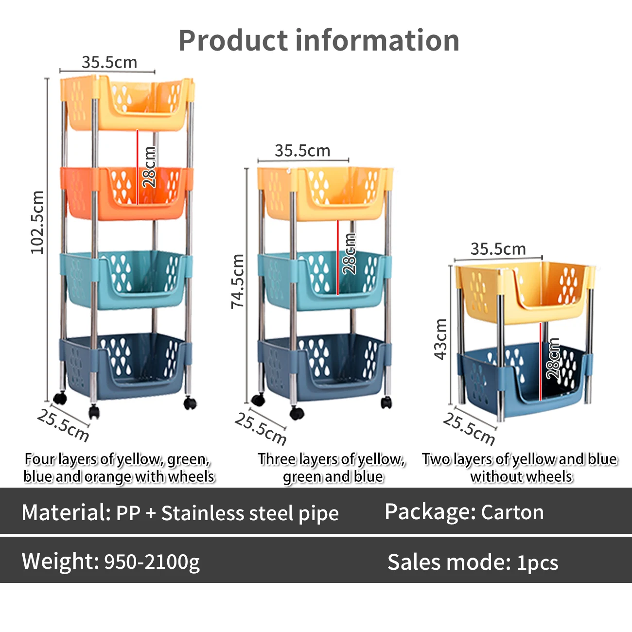

Nordic Stainless Steel Kitchen Shelf Movable Multi-Layer Floor Household Trolley Storage Storage Rack