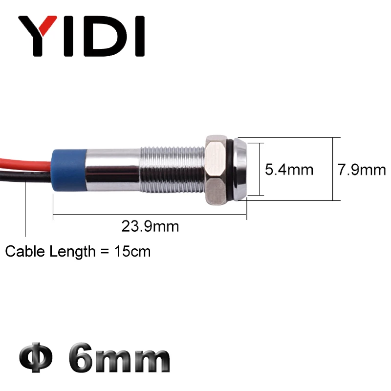6 мм светодиодный металлический индикатор светильник с плоской головкой
