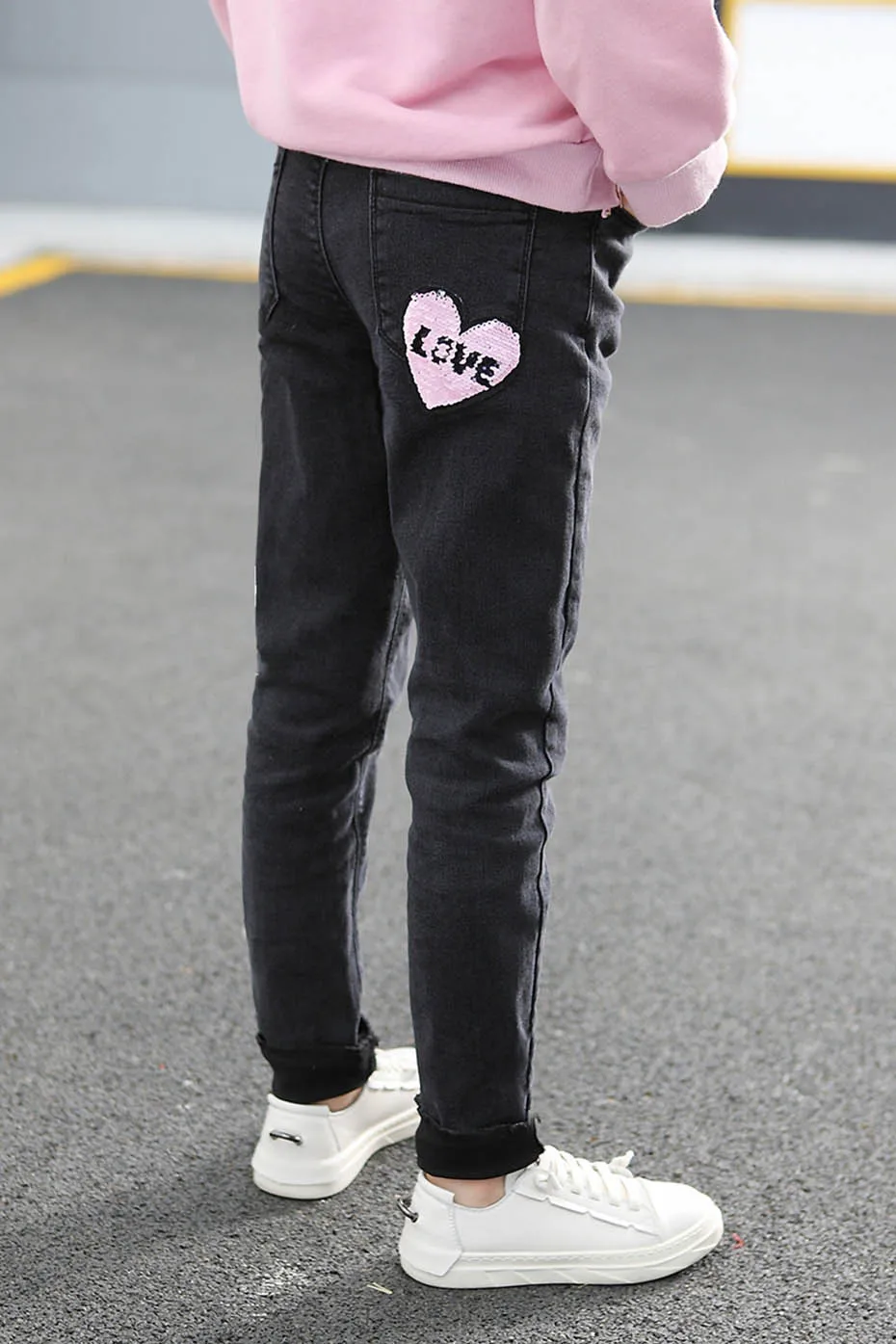 Джинсы с сердечками для девочек повседневные стильные детские джинсы 6 8 10 12 лет