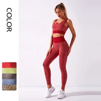 new seamless yoga wear leopard print suit sports bra fitness high waist trousers womens 2 piece fitness suit yoga suit set