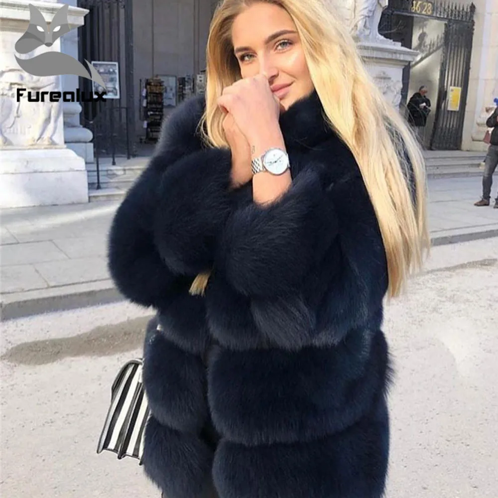 Шуба женская зимняя из натурального Лисьего меха с воротником-стойкой жакет шуба